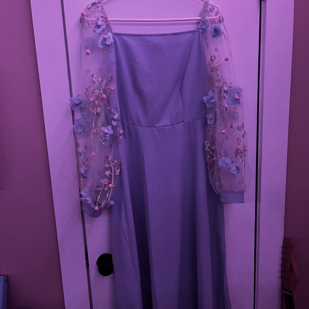 Light Blue Embroidered Sleeve Dress